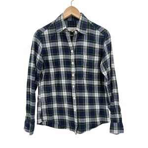 Sarah Alexandra Womens Plaid Button Down Shirt Blue Green Size 4